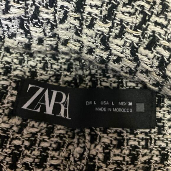 Zara Women's Black White Tweed Long Sleeve Button Down Pockets Coat Jacket Top L - Picture 3 of 3